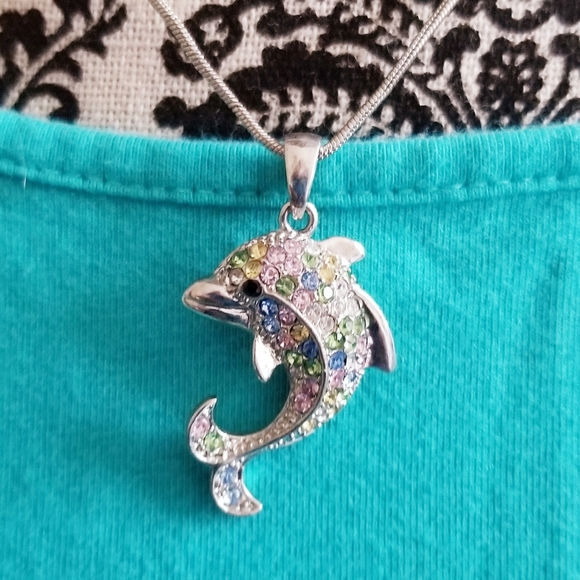 Dolphin Rhinestone Necklace - Picture 3 of 10